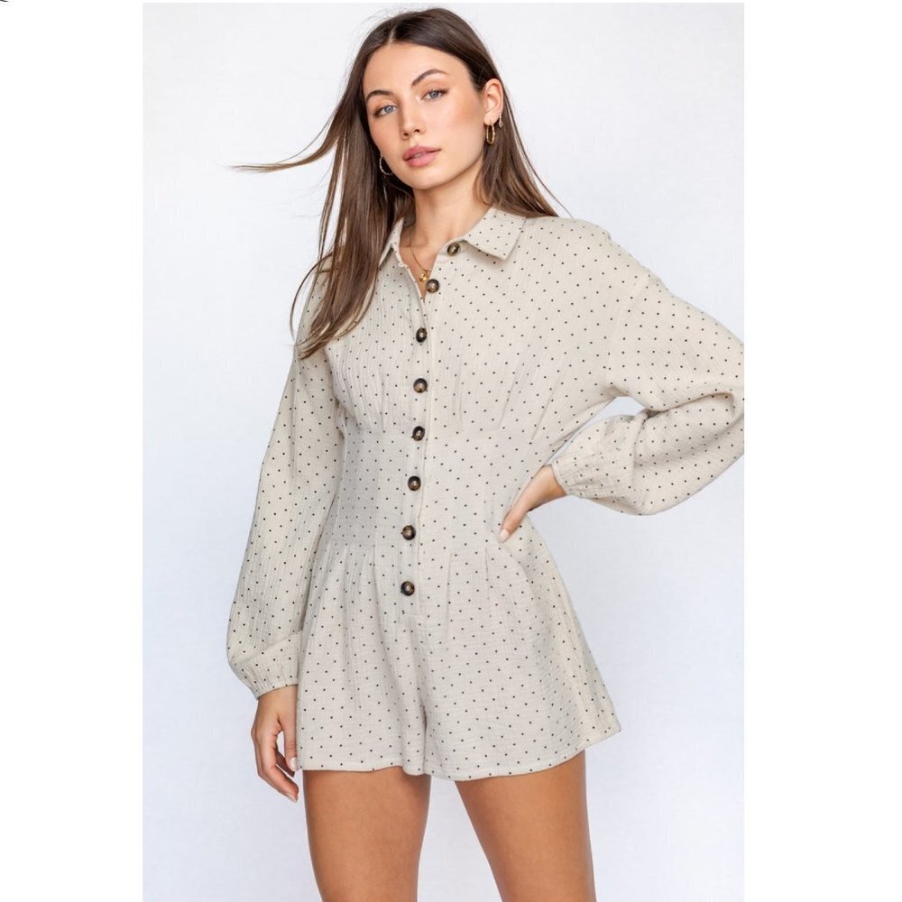 NWT New Le Lis LONG BALLON SLEEVE PLEATED ROMPER Size S